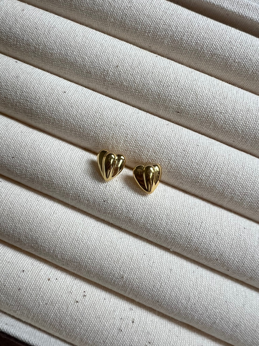 Golden Ripple Heart Stud Earrings