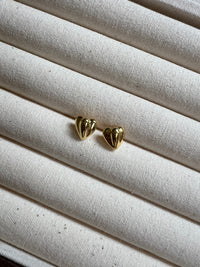 Golden Ripple Heart Stud Earrings