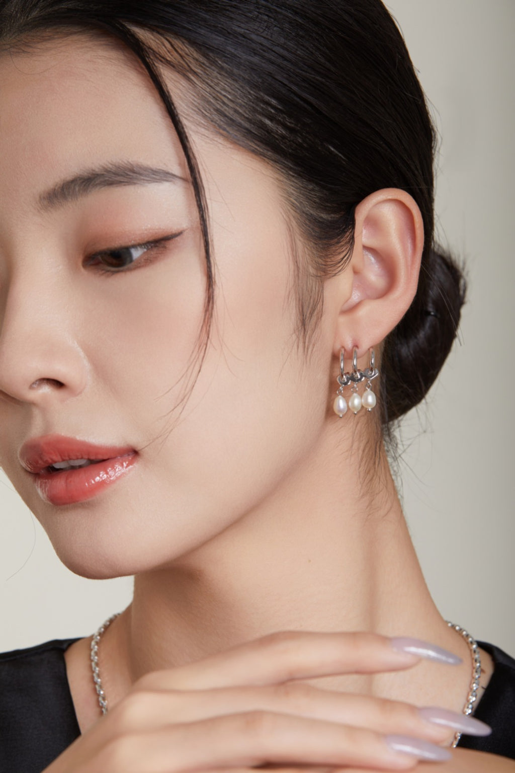 Cascading Pearl Triple Hoop Earrings