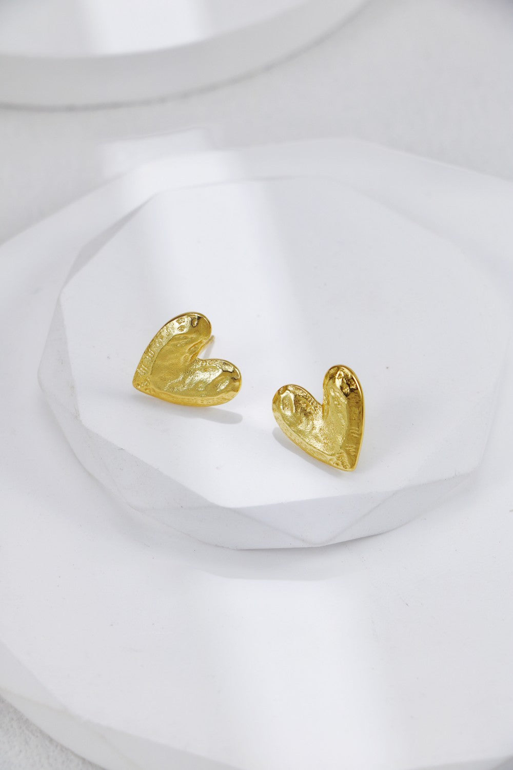 Golden Textured Heart Stud Earrings