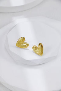 Golden Textured Heart Stud Earrings
