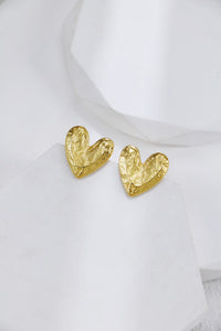 Golden Textured Heart Stud Earrings