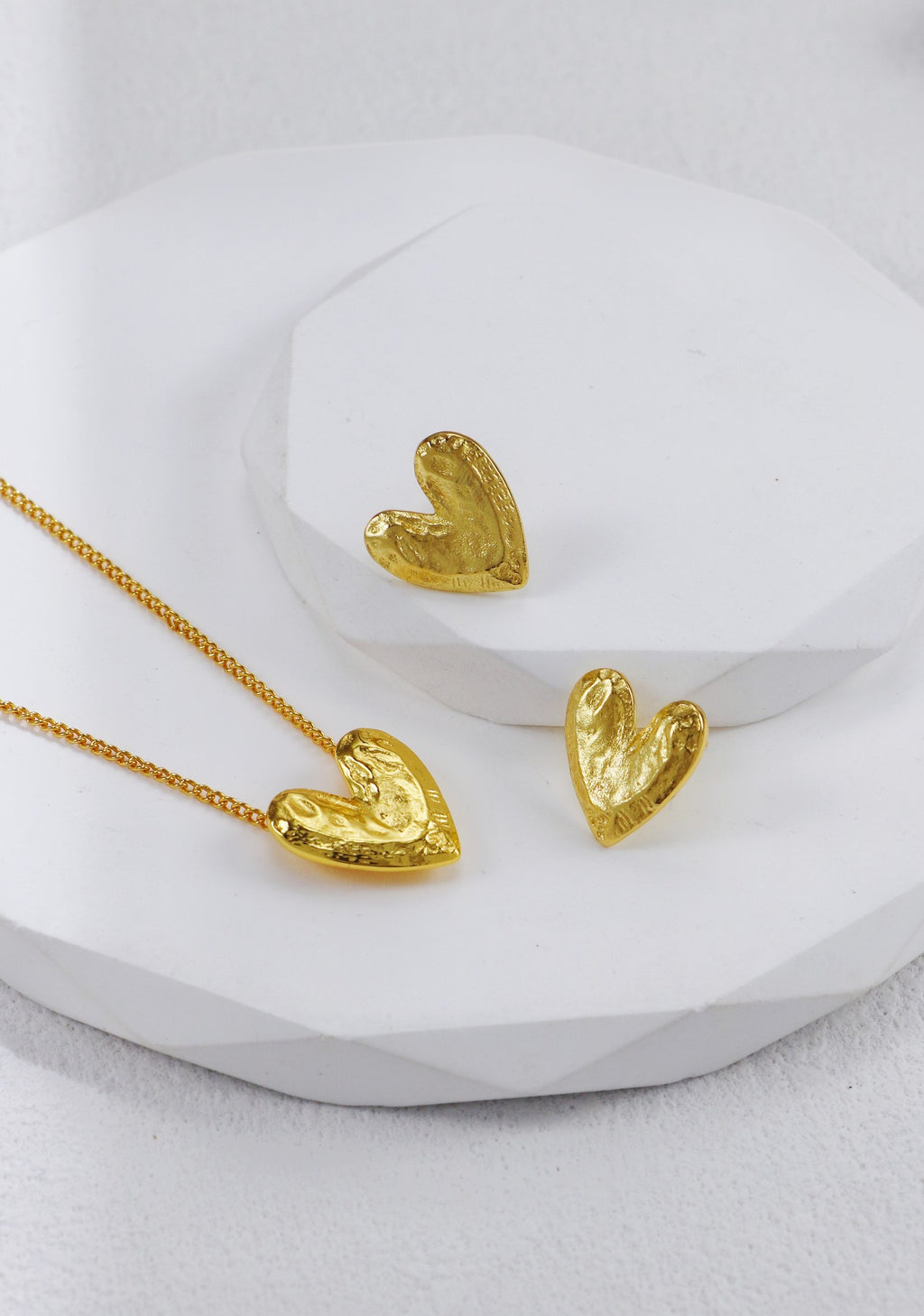 Golden Textured Heart Stud Earrings