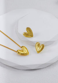 Golden Textured Heart Stud Earrings