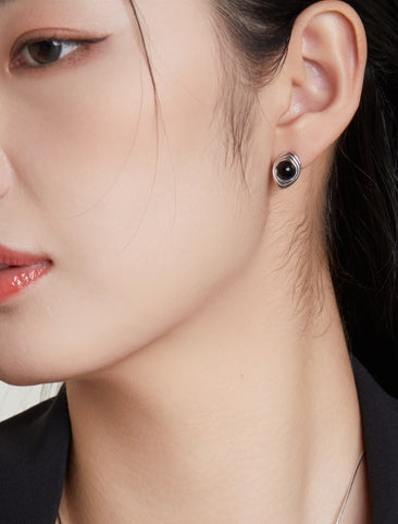 Black Agate Spiral Stud Earrings