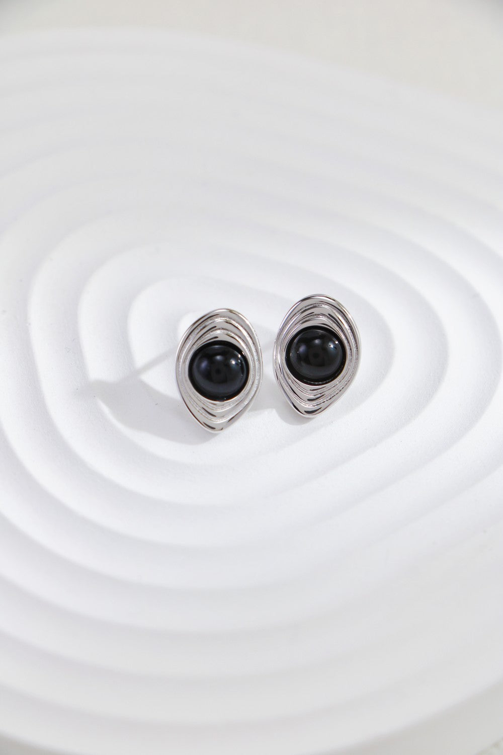 Black Agate Spiral Stud Earrings