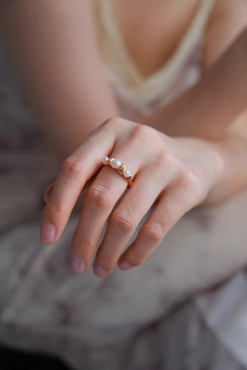 Golden Pearl Trio Ring
