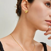 Golden Textured Heart Stud Earrings
