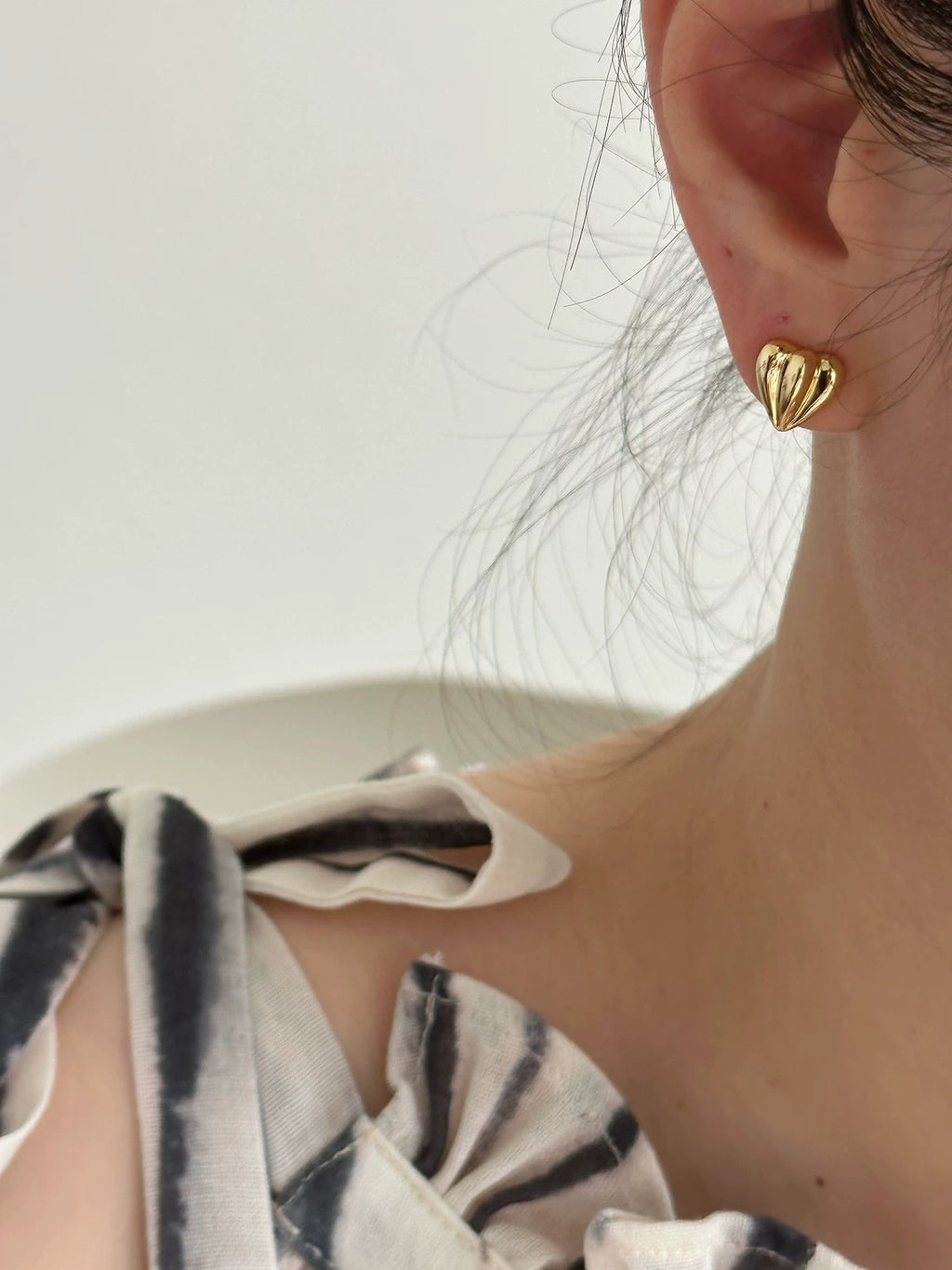 Golden Ripple Heart Stud Earrings