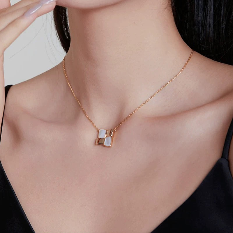 Gold Mother-of-Pearl Mosaic Necklace